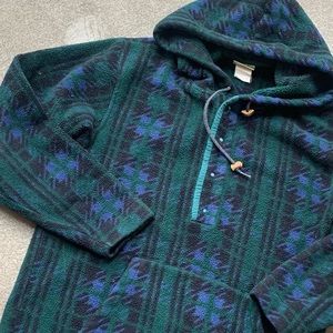 Vintage LL Bean Plaid Snap Button Fleece Hoodie